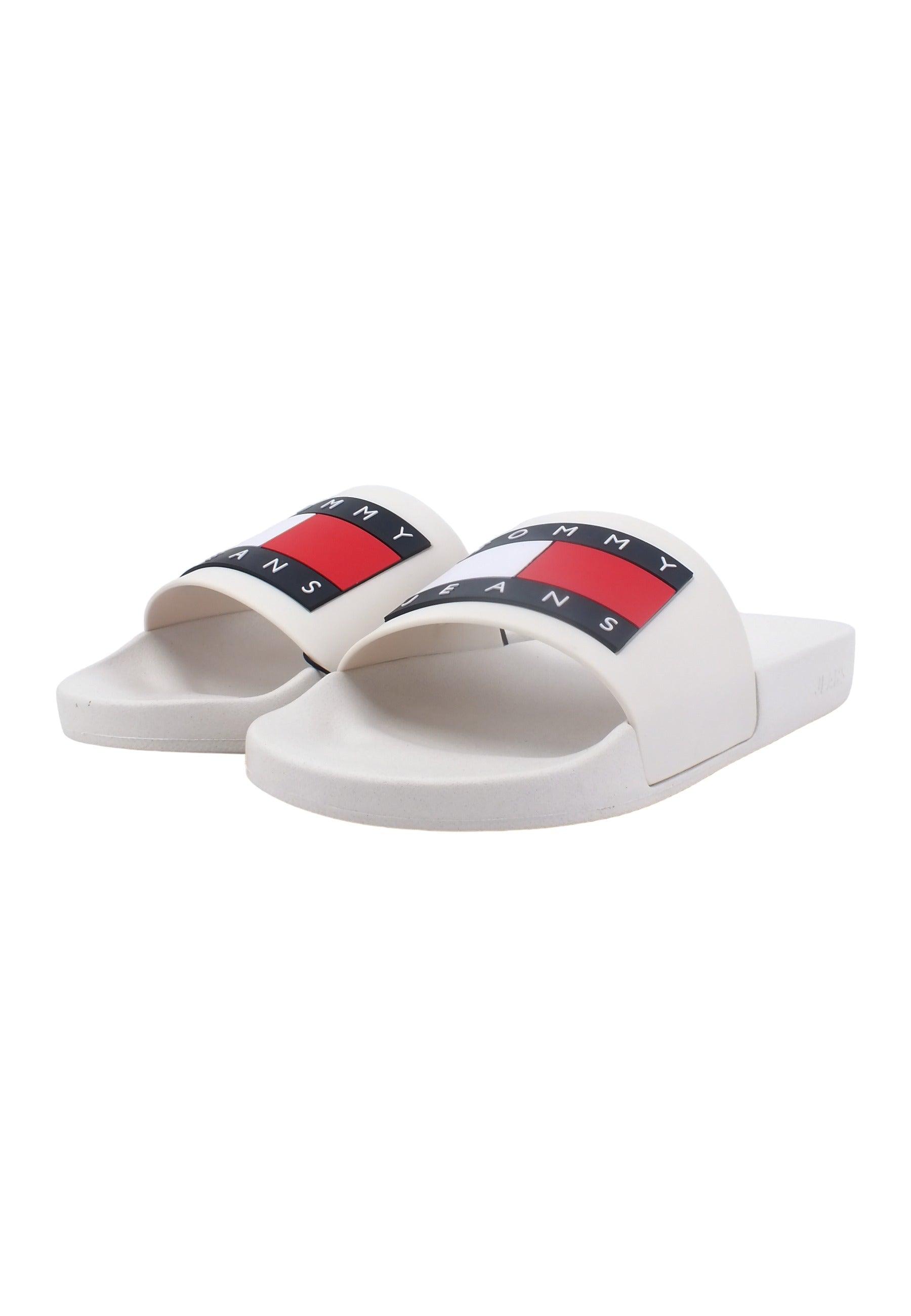 TOMMY HILFIGER Ciabatta Uomo Bianco Ecru EM0EM01191 - Sandrini Calzature e Abbigliamento