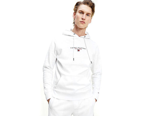 TOMMY HILFIGER Felpa Essential Cappuccio Uomo White MW0MW17382 - Sandrini Calzature e Abbigliamento