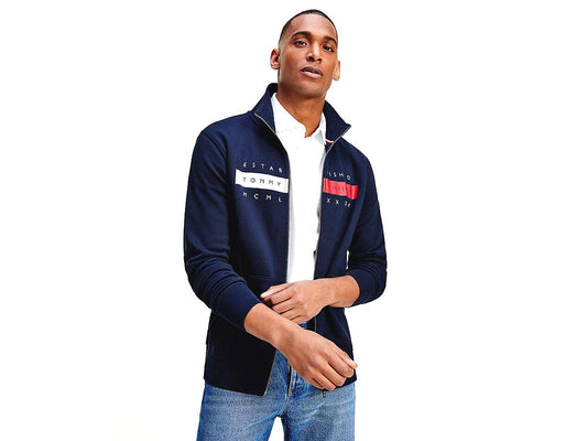 TOMMY HILFIGER Felpa Uomo Cappuccio Zip Desert Sky Blue MW0MW18367 - Sandrini Calzature e Abbigliamento