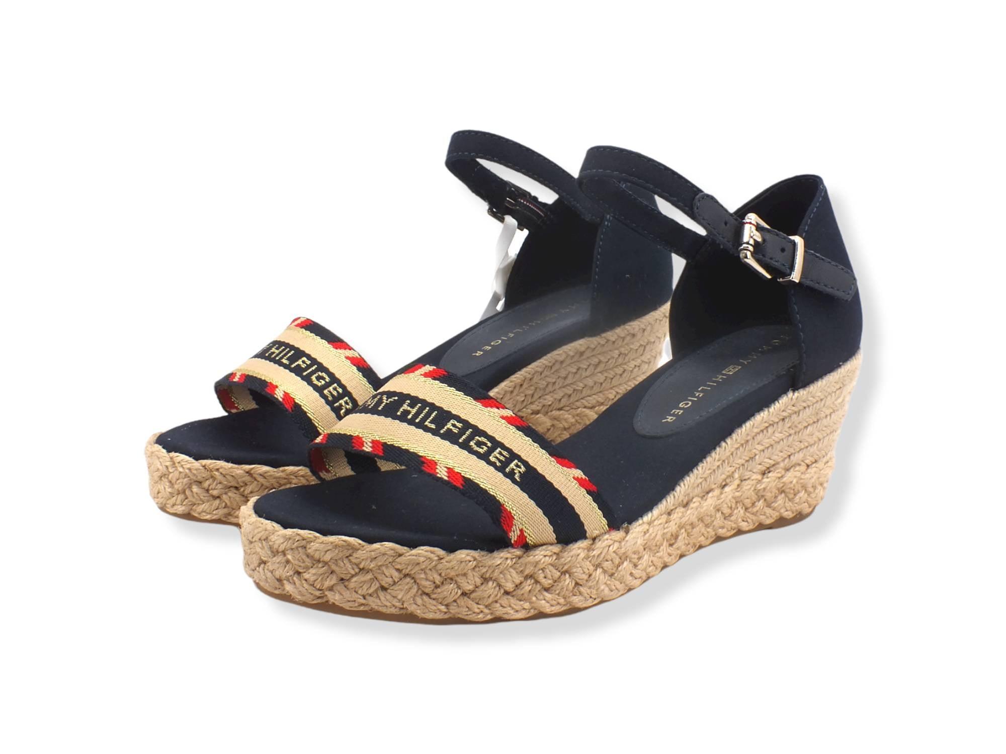 TOMMY HILFIGER Sandalo Zeppa Corda Blu Desert Sky FW0FW06293 - Sandrini Calzature e Abbigliamento