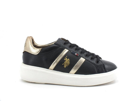 U.S. POLO Sneaker Leather Black Gold CARDI001 - Sandrini Calzature e Abbigliamento