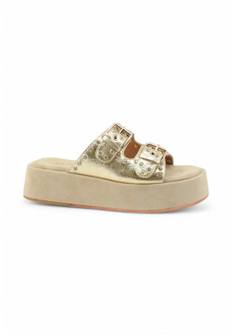 JANET Ciabatte Zeppe Donna Oro Beige Pietre J-122-PE25-J116