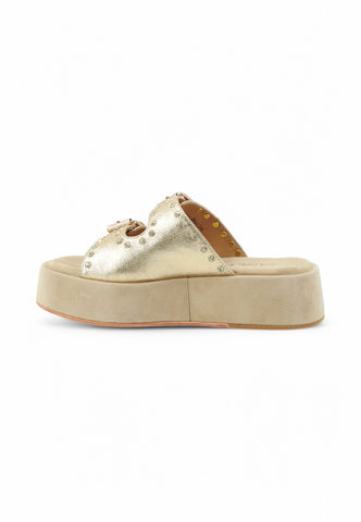 JANET Ciabatte Zeppe Donna Oro Beige Pietre J-122-PE25-J116