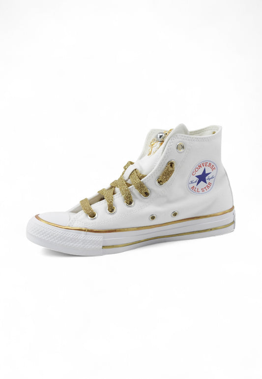 CUSTOM / CONVERSE Sneakers Personalizzate Borchie Spille Bianco Oro M7650C-PE25