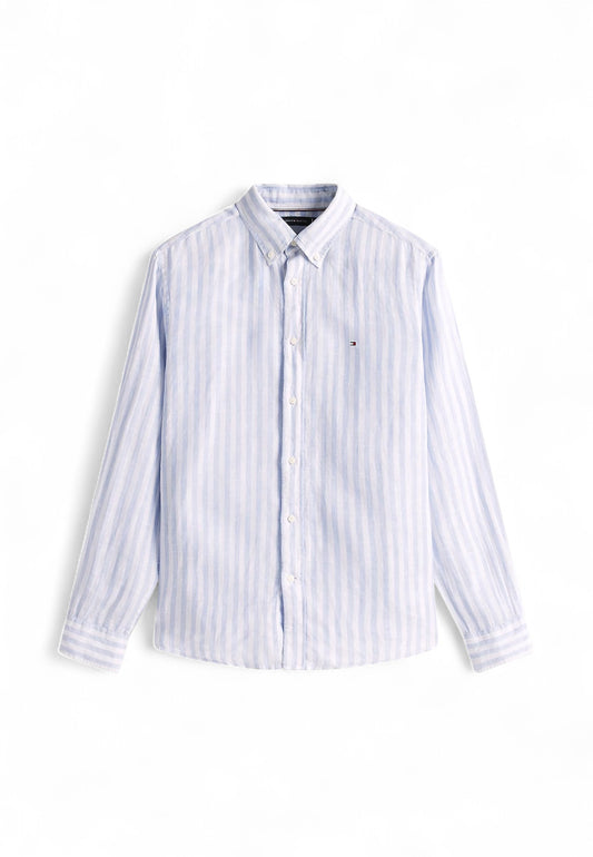 TOMMY HILFIGER Camicia Lino Uomo Azzurro Bianco MW0MW385810A4-PE25