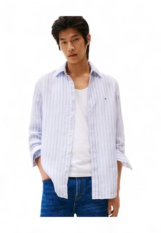 TOMMY HILFIGER Camicia Lino Uomo Azzurro Bianco MW0MW385810A4-PE25