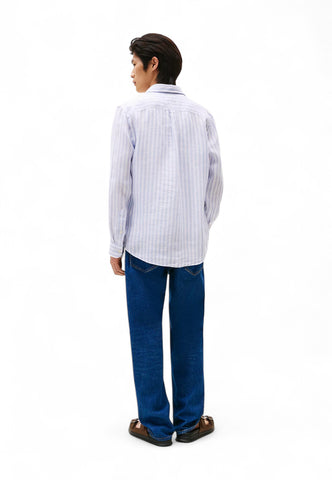 TOMMY HILFIGER Camicia Lino Uomo Azzurro Bianco MW0MW385810A4-PE25