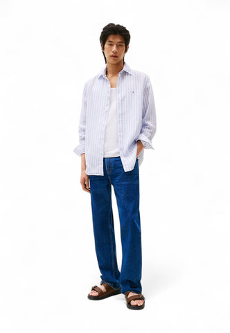 TOMMY HILFIGER Camicia Lino Uomo Azzurro Bianco MW0MW385810A4-PE25