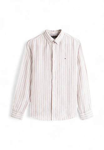 TOMMY HILFIGER Camicia Lino Uomo Beige Bianco MW0MW385810AA-PE25