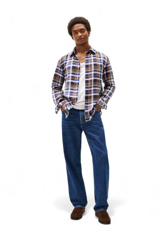 TOMMY HILFIGER Camicia Lino Uomo Blu Multicolor MW0MW385830MS-PE25