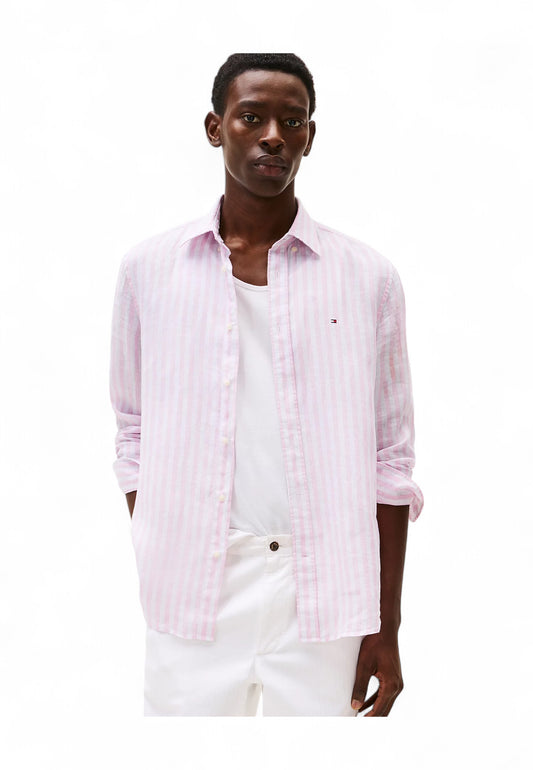 TOMMY HILFIGER Camicia Lino Uomo Rosa Bianco MW0MW385810D1-PE25