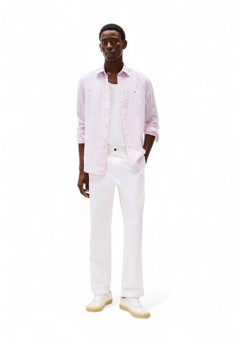 TOMMY HILFIGER Camicia Lino Uomo Rosa Bianco MW0MW385810D1-PE25