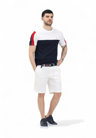 TOMMY HILFIGER Pantaloncini Corti Bermuda + Cintura  Uomo Bianco Blu MW0MW24874YCF-PE25
