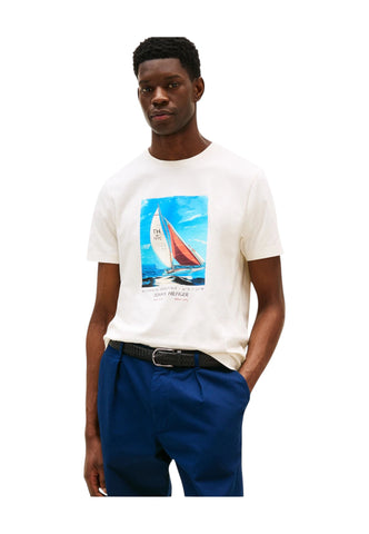 TOMMY HILFIGER T-Shirt Uomo Bianco con Stampa MW0MW38615Z00-PE25