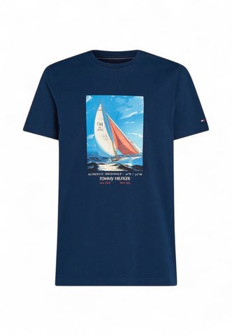 TOMMY HILFIGER T-Shirt Uomo Blu con Stampa MW0MW38615DAF-PE25