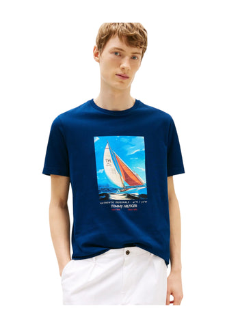 TOMMY HILFIGER T-Shirt Uomo Blu con Stampa MW0MW38615DAF-PE25
