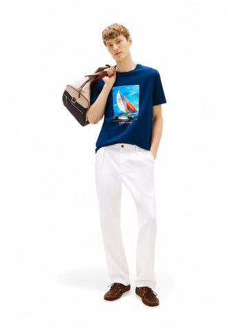 TOMMY HILFIGER T-Shirt Uomo Blu con Stampa MW0MW38615DAF-PE25