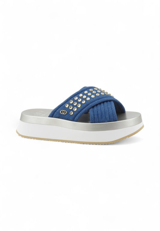 LIU JO Ciabatte Donna Blu Denim Strass BA5091TX474S3206-PE25