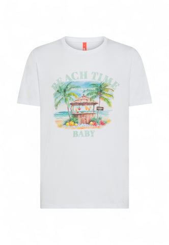 SUN68 T-Shirt Uomo Bianco Stampa T35142-PE25-01