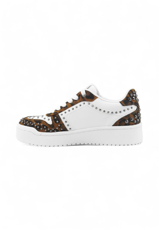 GUESS Sneakers Donna Bianco Animalier Borchie FLFMGNPEL12-AI26-LEOPA