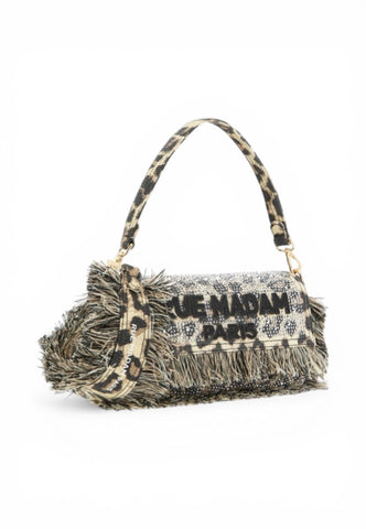 RUE MADAM Borsa A Spalla Donna Beige Nero Animalier Strass 1530-PE26-LEOPARD