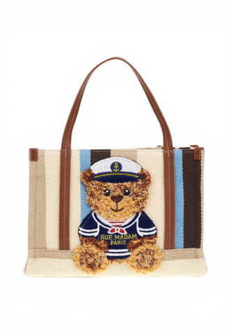 RUE MADAM Borsa A Mano Donna Bianco Marrone Azzurro 1543-PE26-MULTIBROWN