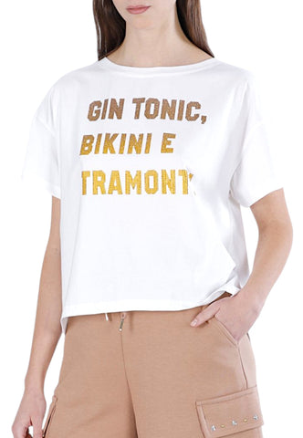 CAFE NOIR T-Shirt Donna Bianco Giallo Strass C7JT0273-PE26-W022