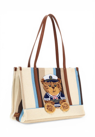 RUE MADAME Borsa Shopper Donna Bianco Marrone Azzurro 1542-PE26-MULTI BROWN