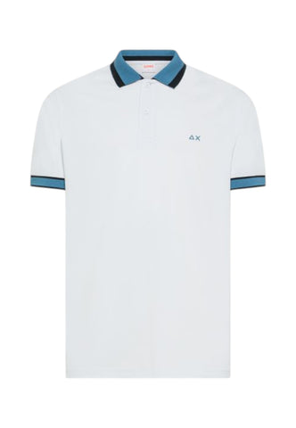 SUN68 T-Shirt Polo Uomo Bianco Azzurro A36117-PE26-01
