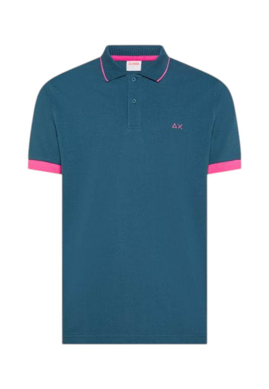 SUN68 T-Shirt Polo Uomo Azzurro Rosa A36120-PE26-80