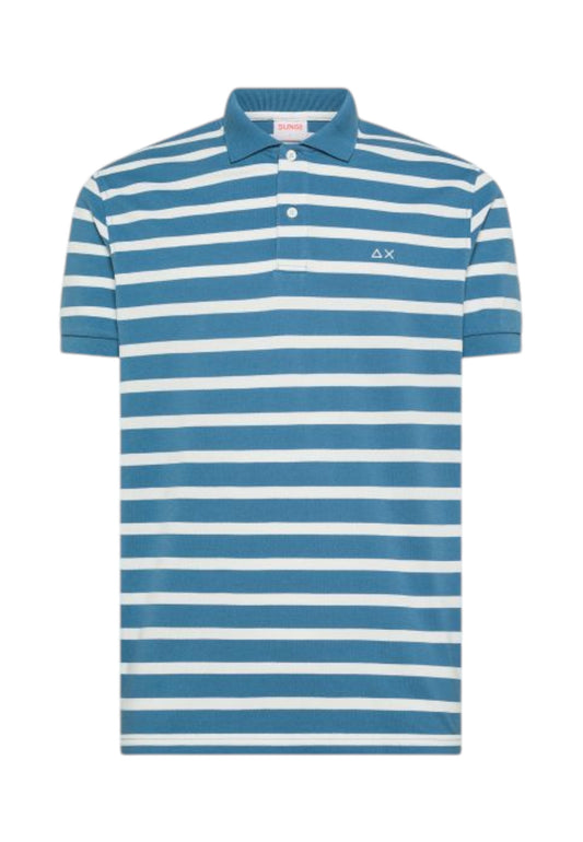 SUN68 T-Shirt Polo Uomo Azzurro Bianco A36128-PE26-5631