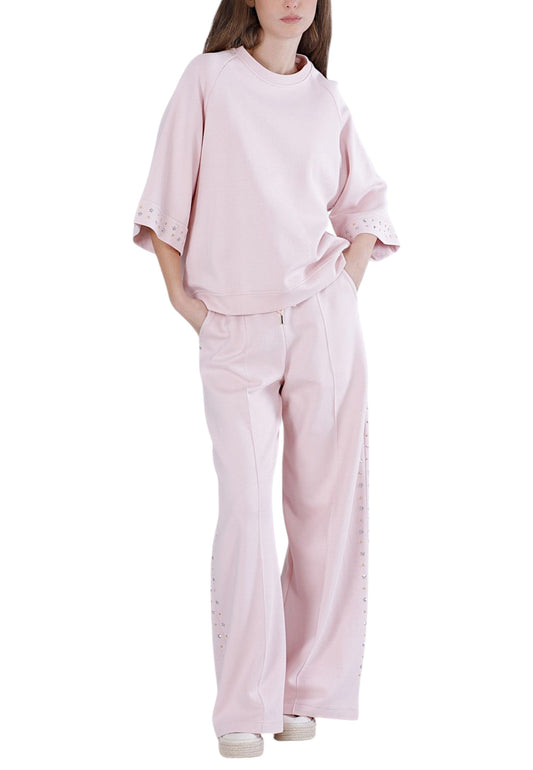 CAFE NOIR Completo Felpa e Pantaloni Tuta Donna Rosa Borchie C7JF0126-PE26-R002