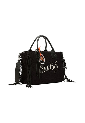 SUN68 Borsa Shopper Donna Nero Bianco Frange W46213-AI27-11