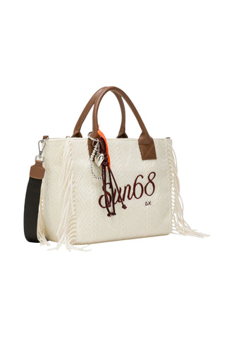 SUN68 Borsa Shopper Donna Bianco Marrone Frange W46213-AI27-31