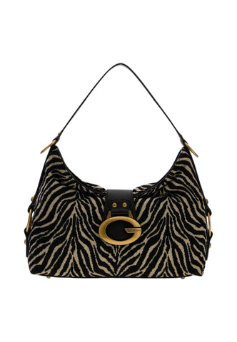 GUESS Borsa A Spalla Donna Nero Beige Animalier HWZB9308180-AI27-BLA