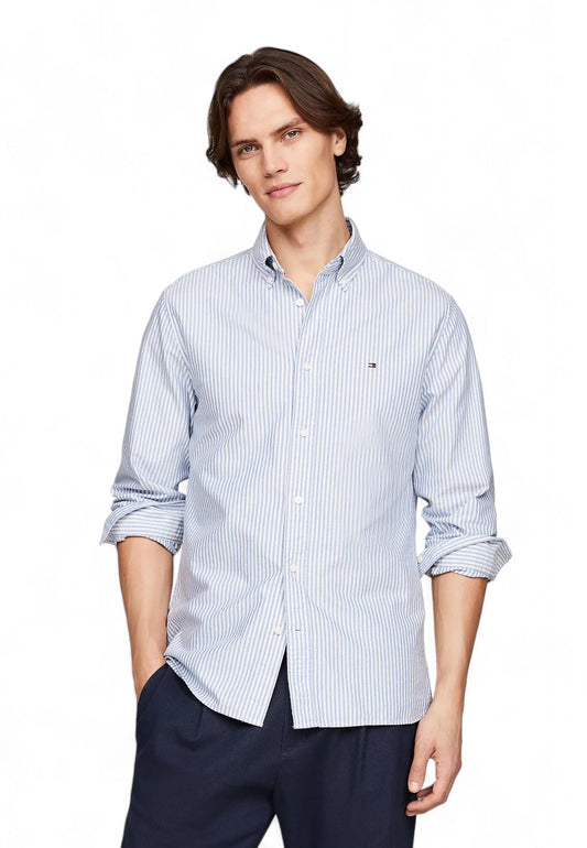 TOMMY HILFIGER Camicia Righe Sottili Uomo Bianco Blu MW0MW36238