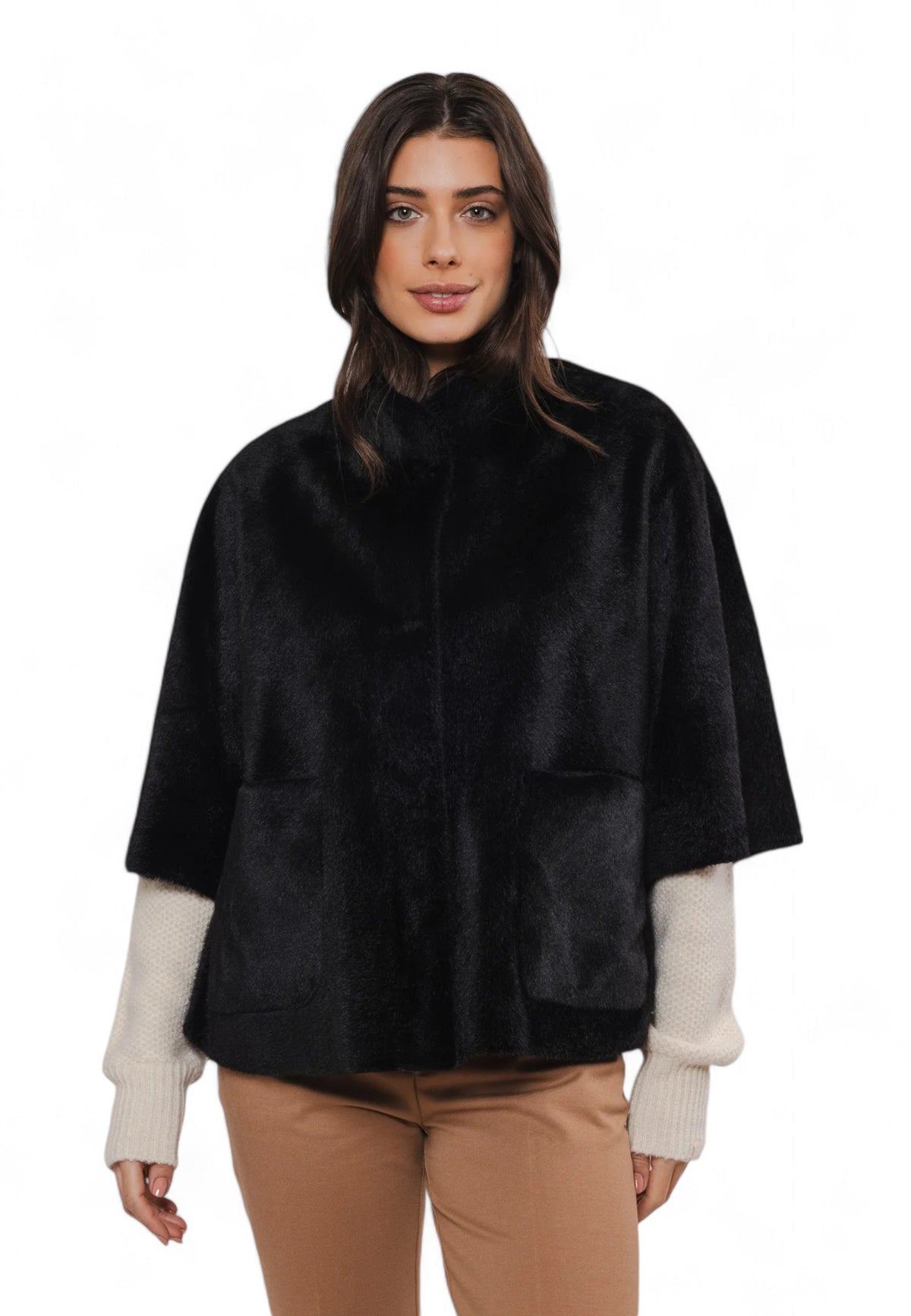 RINO&PELLE Giacca Poncho Ecopelliccia Nero DEWI7002411