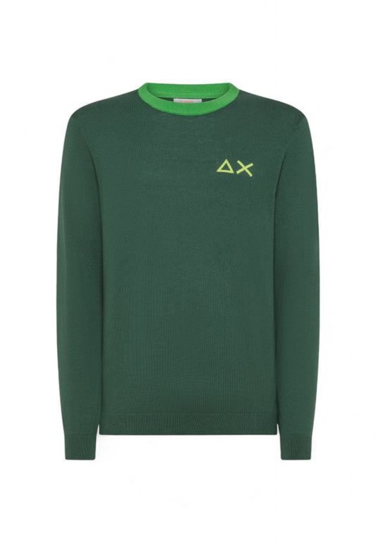 SUN68 MAGLIONE GIROCOLLO LOGO UOMO VERDE SCURO K44130