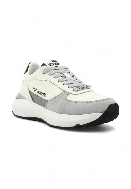 LOVE MOSCHINO Running Suede Sneaker Donna Bianco Grigio JA15465G0LIAL0A