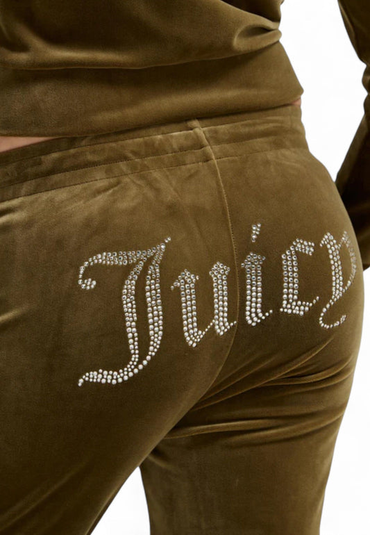 JUICY COUTURE Logo Retro Strass Pantaloni Lunghi Donna Verde TINA70047