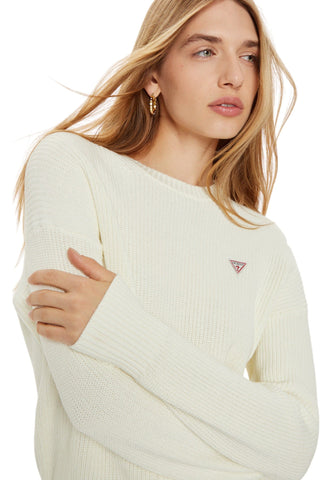 GUESS Maglione Logo Bianco Panna W4BR08Z3HM1