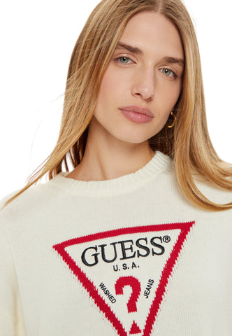 GUESS Maglione Logo Donna Bianco Panna W4BR12Z3HM1