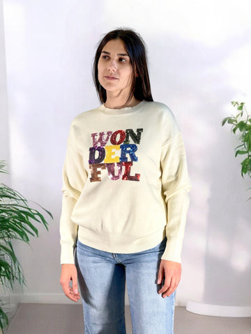 Maglione girocollo scritta paiette HELGA