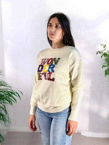 Maglione girocollo scritta paiette HELGA