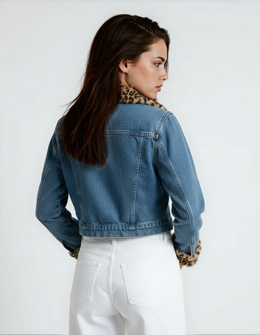 Giubbino Denim inserti Ecopelliccia maculata BORMIO