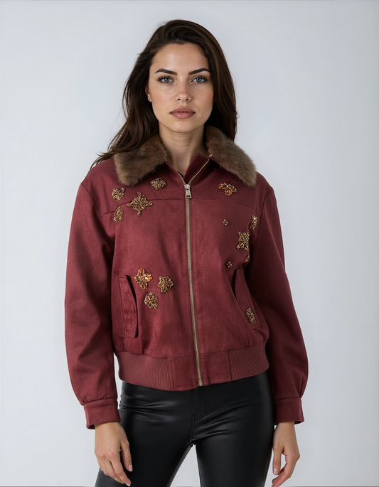 Giacca scamosciata collo ecopelliccia BARI