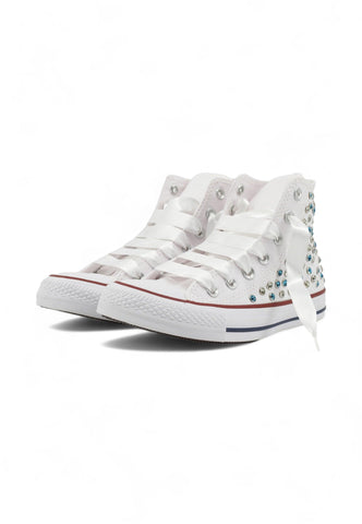 CUSTOM / Converse All Star Chuck Taylos Sneaker Gioielli Studs White Light Blue - Sandrini Calzature e Abbigliamento