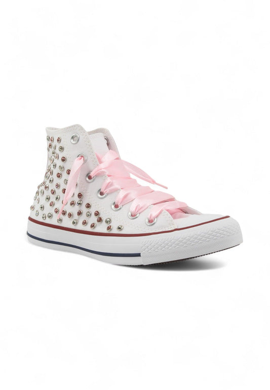 CUSTOM / Converse All Star Chuck Taylos Sneaker Gioielli Studs White Pink - Sandrini Calzature e Abbigliamento