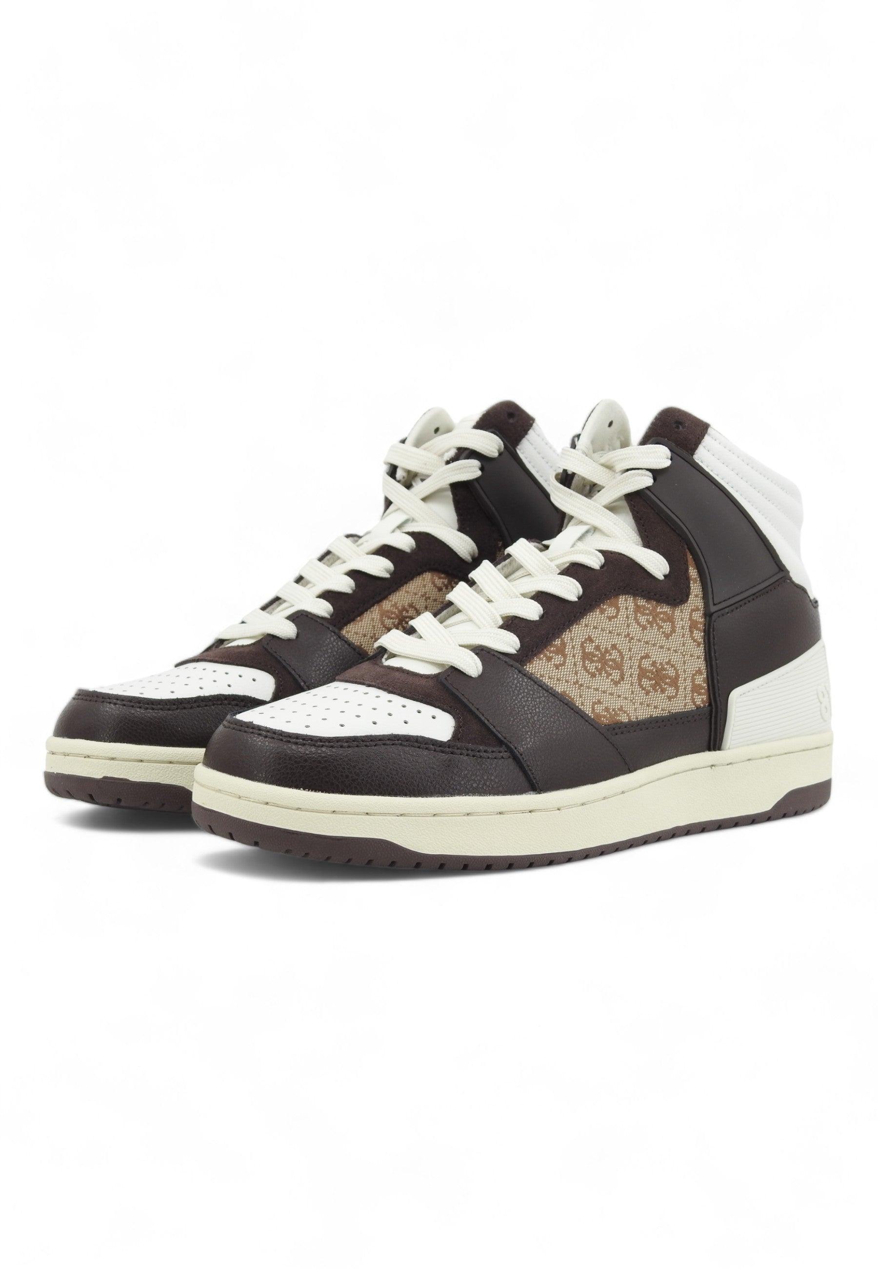 GUESS Sneaker Basket Hi Uomo Beige Brown FMJSAMFAP12 - Sandrini Calzature e Abbigliamento