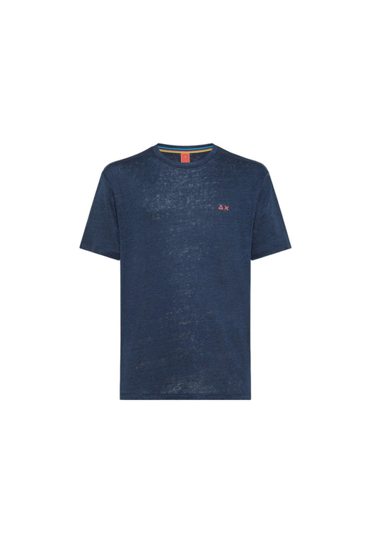 SUN68 Beachwear T-Shirt Lino Maglietta Logo Blu Scuro T34146 - Sandrini Calzature e Abbigliamento